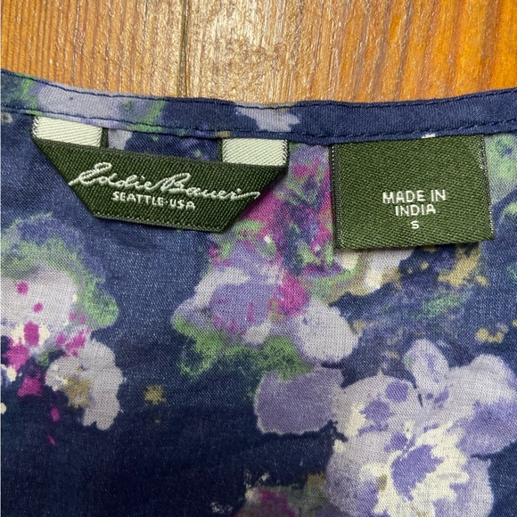 Eddie Bauer Women’s Sleeveless Blouse Size S Navy Floral Cotton Summer Spring - Picture 7 of 10